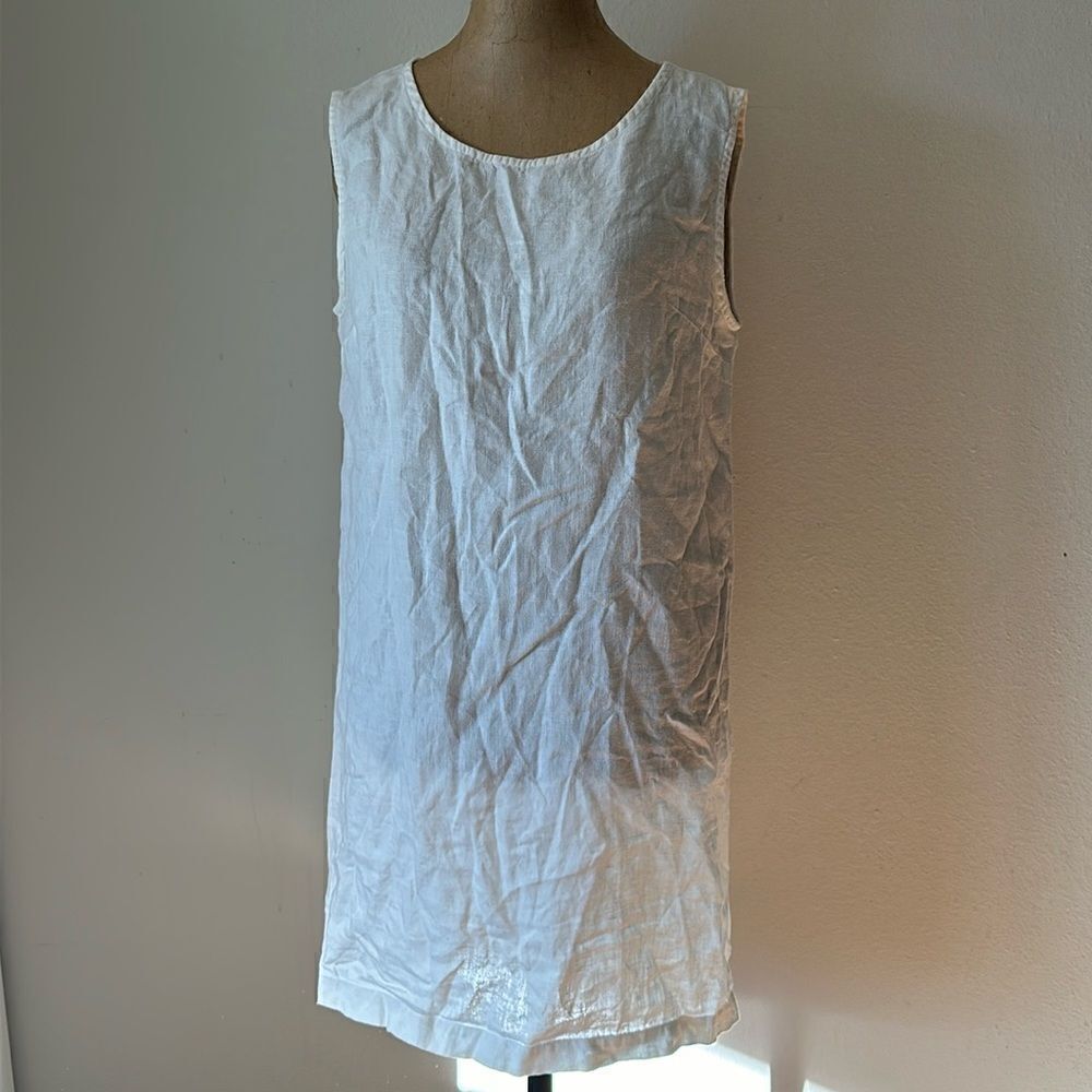 Linenfox sz M shoft dress 100% linen white gorgeous pre‎ owned condition